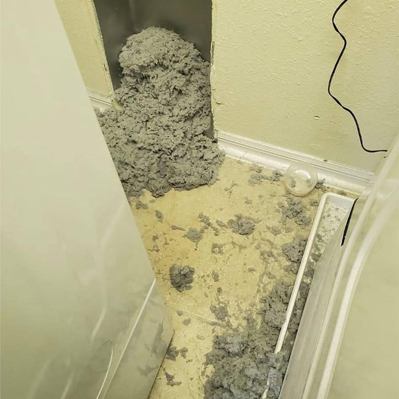 Dust accumulated around an opened duct connection