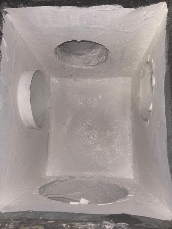 Interior of a duct plenum after a protective coating was applied