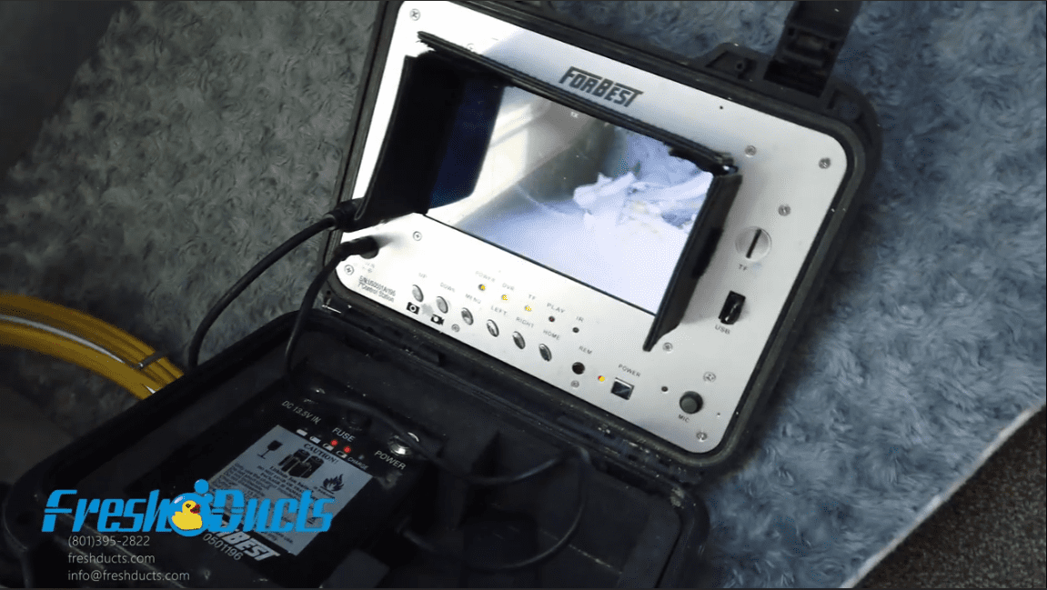 Duct inspection camera system showing a live view from inside a duct